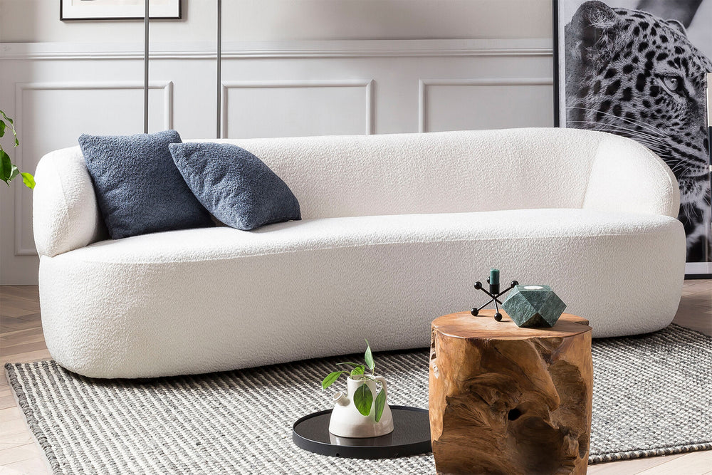 3-Sitzer Nierensofa aus Bouclé-Stoff – abgerundete Form – B 220 cm – modern weiß