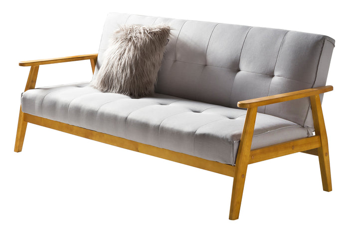 Schlafsofa aus Webstoff mit Massivholz-Armlehnen – Zierknöpfe – 190×85 cm