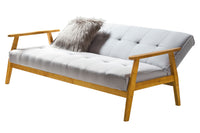 Schlafsofa aus Webstoff mit Massivholz-Armlehnen – Zierknöpfe – 190×85 cm