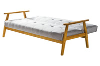 Schlafsofa aus Webstoff mit Massivholz-Armlehnen – Zierknöpfe – 190×85 cm