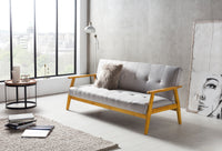Schlafsofa aus Webstoff mit Massivholz-Armlehnen – Zierknöpfe – 190×85 cm