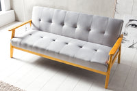 Schlafsofa aus Webstoff mit Massivholz-Armlehnen – Zierknöpfe – 190×85 cm