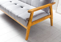 Schlafsofa aus Webstoff mit Massivholz-Armlehnen – Zierknöpfe – 190×85 cm