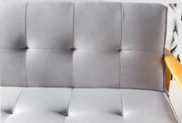 Schlafsofa aus Webstoff mit Massivholz-Armlehnen – Zierknöpfe – 190×85 cm