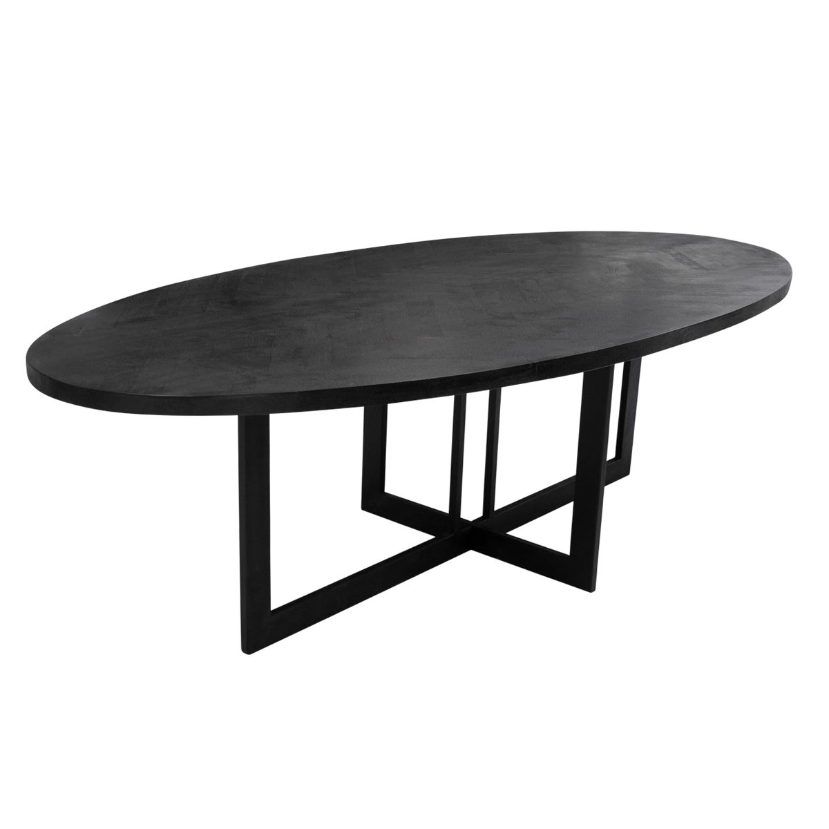 Ovaler Esstisch aus Mangoholz – Fischgrätmuster schwarz – 260×120×76 cm – Industrial