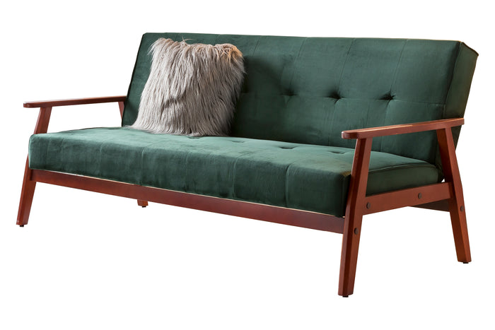 Schlafsofa aus grünem Samt mit Holzgestell – Relaxfunktion – 190×85×81 cm