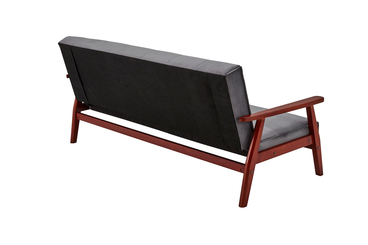 Schlafsofa aus Samt in Dunkelgrau mit Holzgestell – Relaxfunktion – 190×85×81 cm