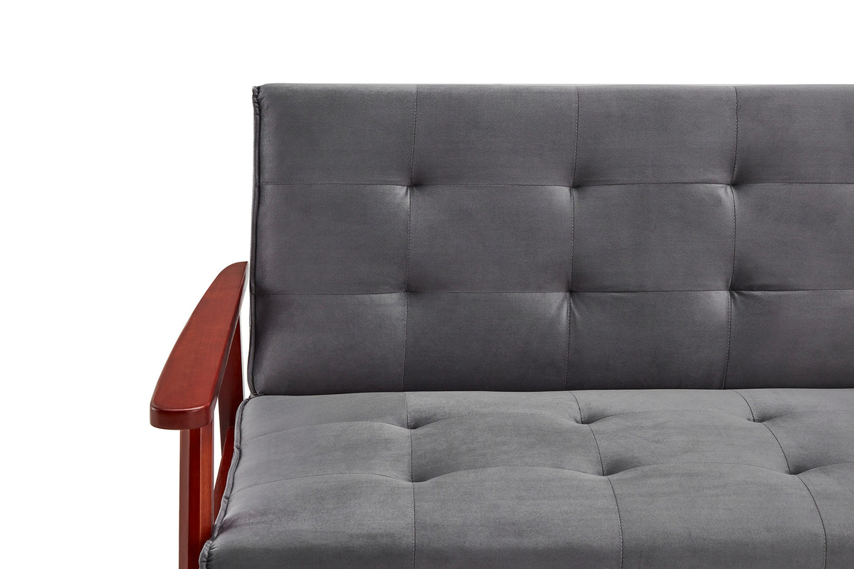 Schlafsofa aus Samt in Dunkelgrau mit Holzgestell – Relaxfunktion – 190×85×81 cm