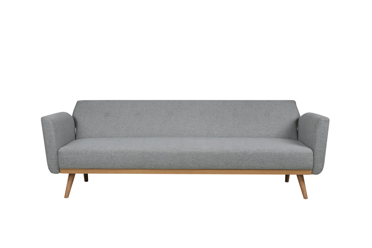 Schlafsofa aus Strukturstoff in Hellgrau – Massivholzfüße – Liegefläche 190x111 cm