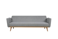 Schlafsofa aus Strukturstoff in Hellgrau – Massivholzfüße – Liegefläche 190x111 cm