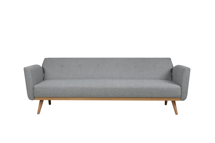 Schlafsofa aus Strukturstoff in Hellgrau – Massivholzfüße – Liegefläche 190x111 cm