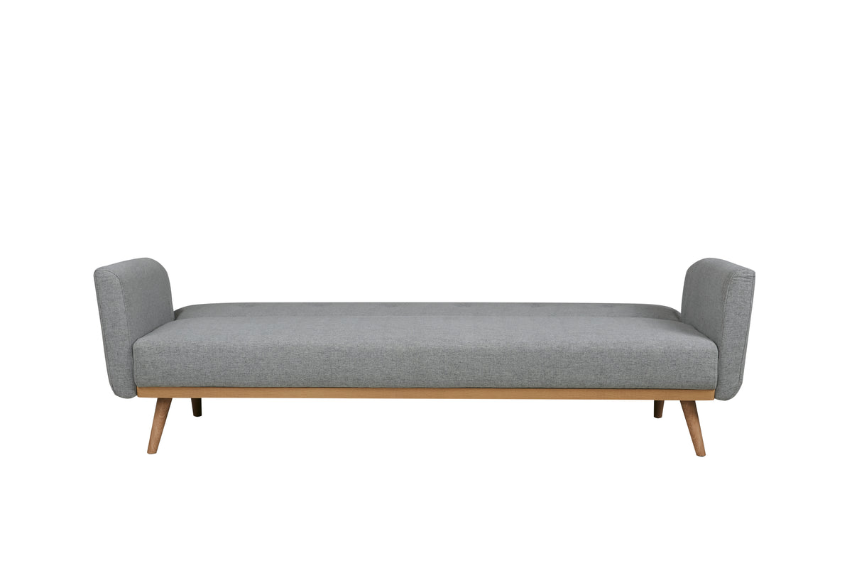 Schlafsofa aus Strukturstoff in Hellgrau – Massivholzfüße – Liegefläche 190x111 cm