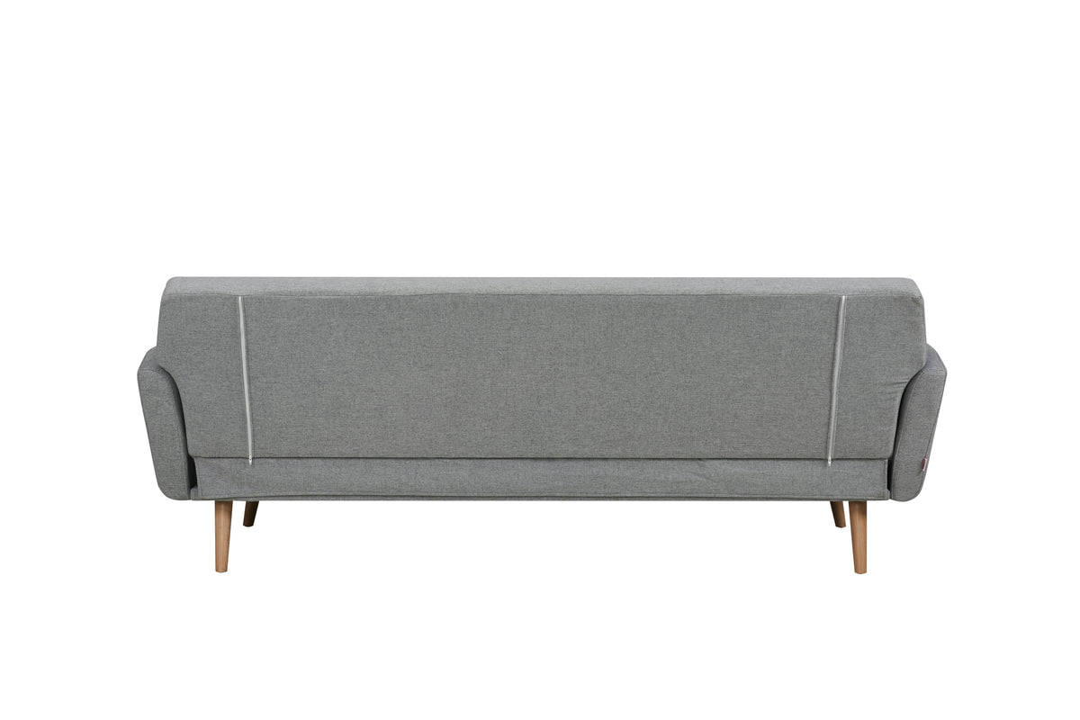 Schlafsofa aus Strukturstoff in Hellgrau – Massivholzfüße – Liegefläche 190x111 cm