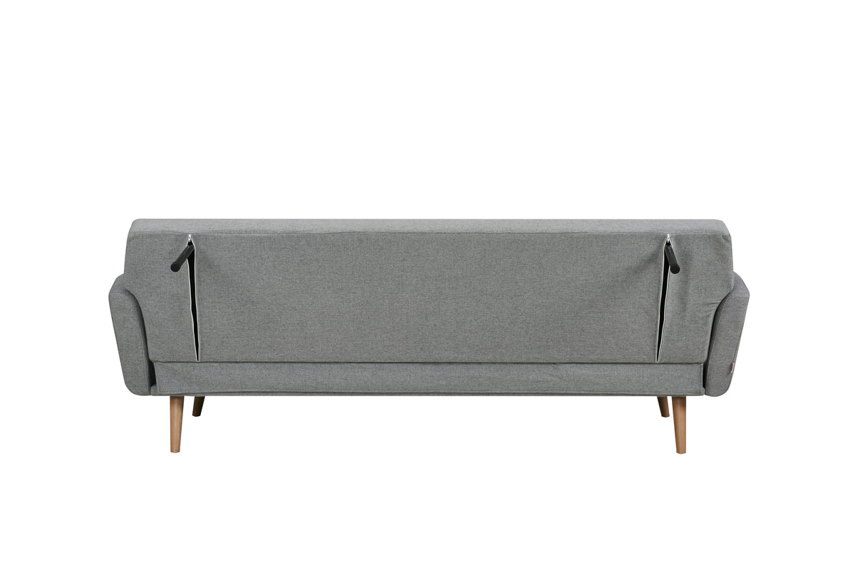 Schlafsofa aus Strukturstoff in Hellgrau – Massivholzfüße – Liegefläche 190x111 cm