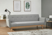 Schlafsofa aus Strukturstoff in Hellgrau – Massivholzfüße – Liegefläche 190x111 cm