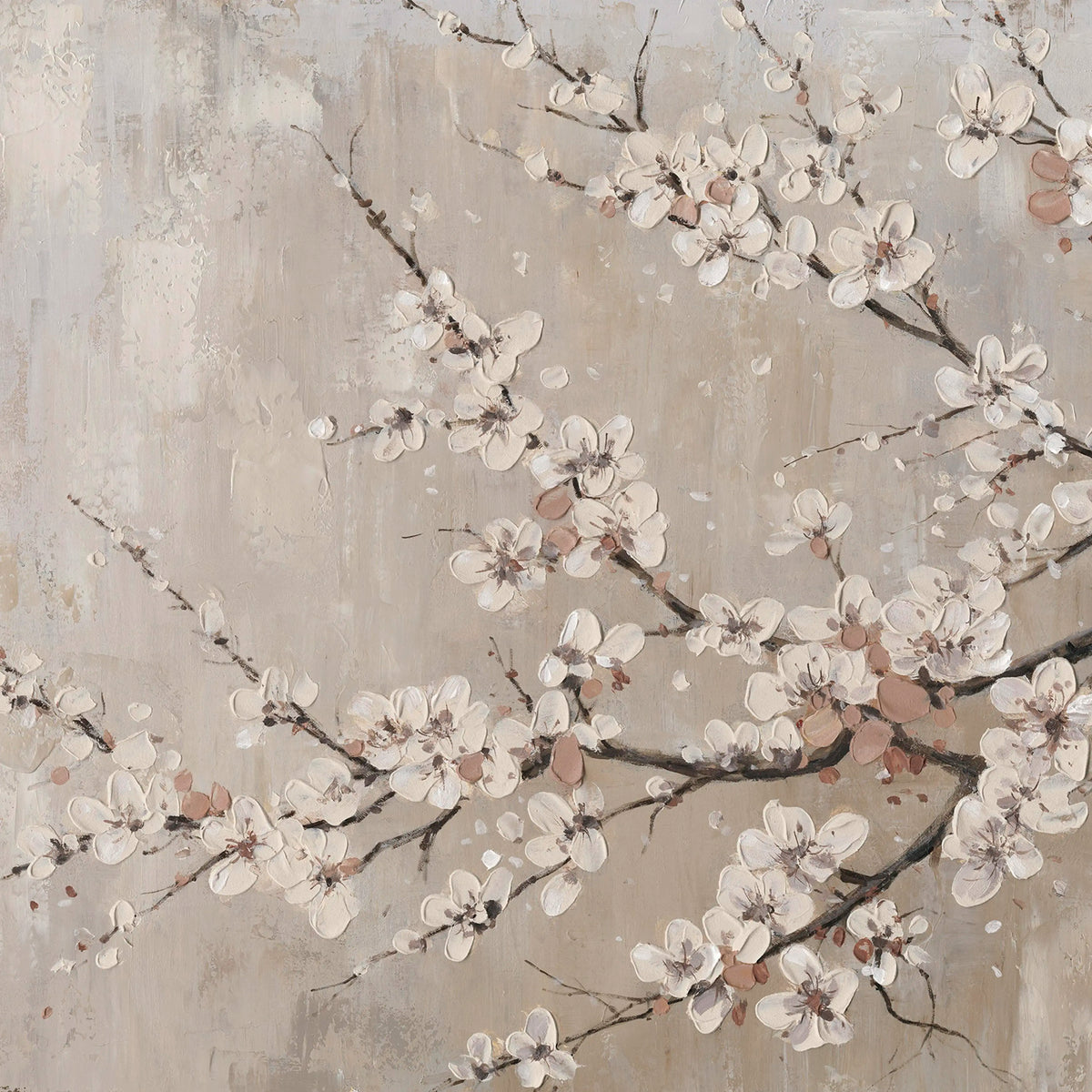 Handpainting Blossom Natural mit Rahmen – 90x120 cm