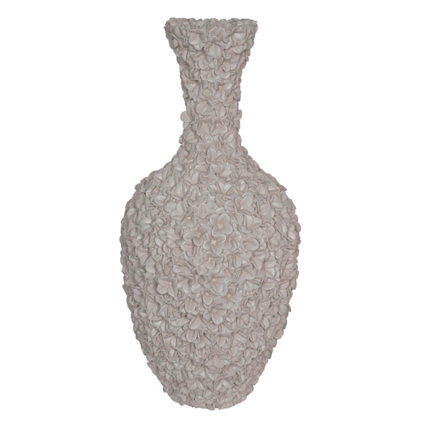 Bodenvase aus Polyresin mit Blütenrelief – Ø 40 cm × H 80 cm – sandfarben – dekorativ