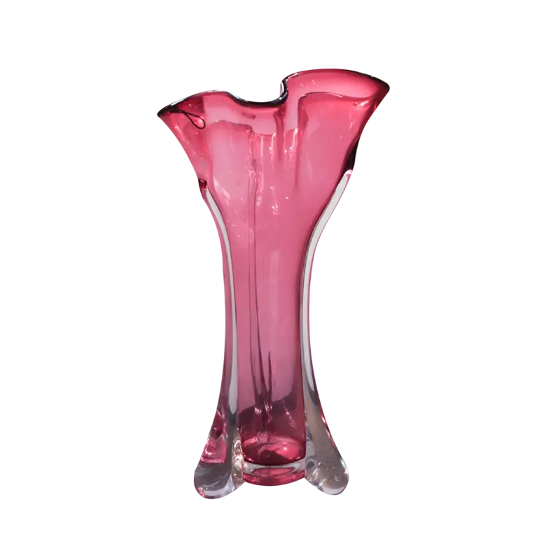 Vase aus handgeblasenem Glas in Pink – elegante Form – 25x24x42 cm – modern
