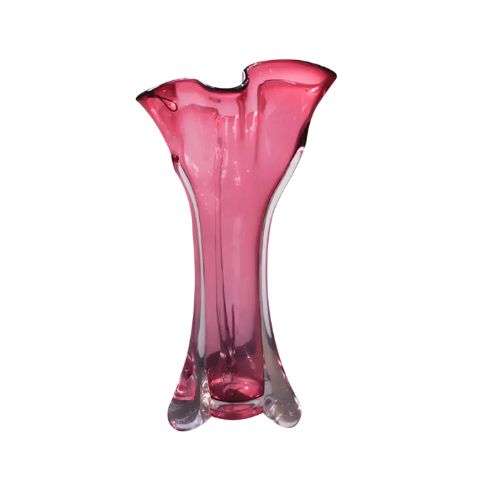 Vase aus handgeblasenem Glas in Pink – elegante Form – 25x24x42 cm – modern