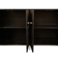 Sideboard aus Mangoholz in Schwarz – Chevron-Front & goldene Details – 180 × 50 × 86 cm – Industrial-Stil