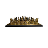 Schachbrett aus Edelstahl in Gold/Schwarz – Holzsockel – 40x40 cm – Modernes Design