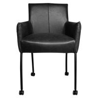 Esszimmerstuhl mit Rollen aus Leder – Schwarz – B 60 cm – Komfort trifft Industrial-Design
