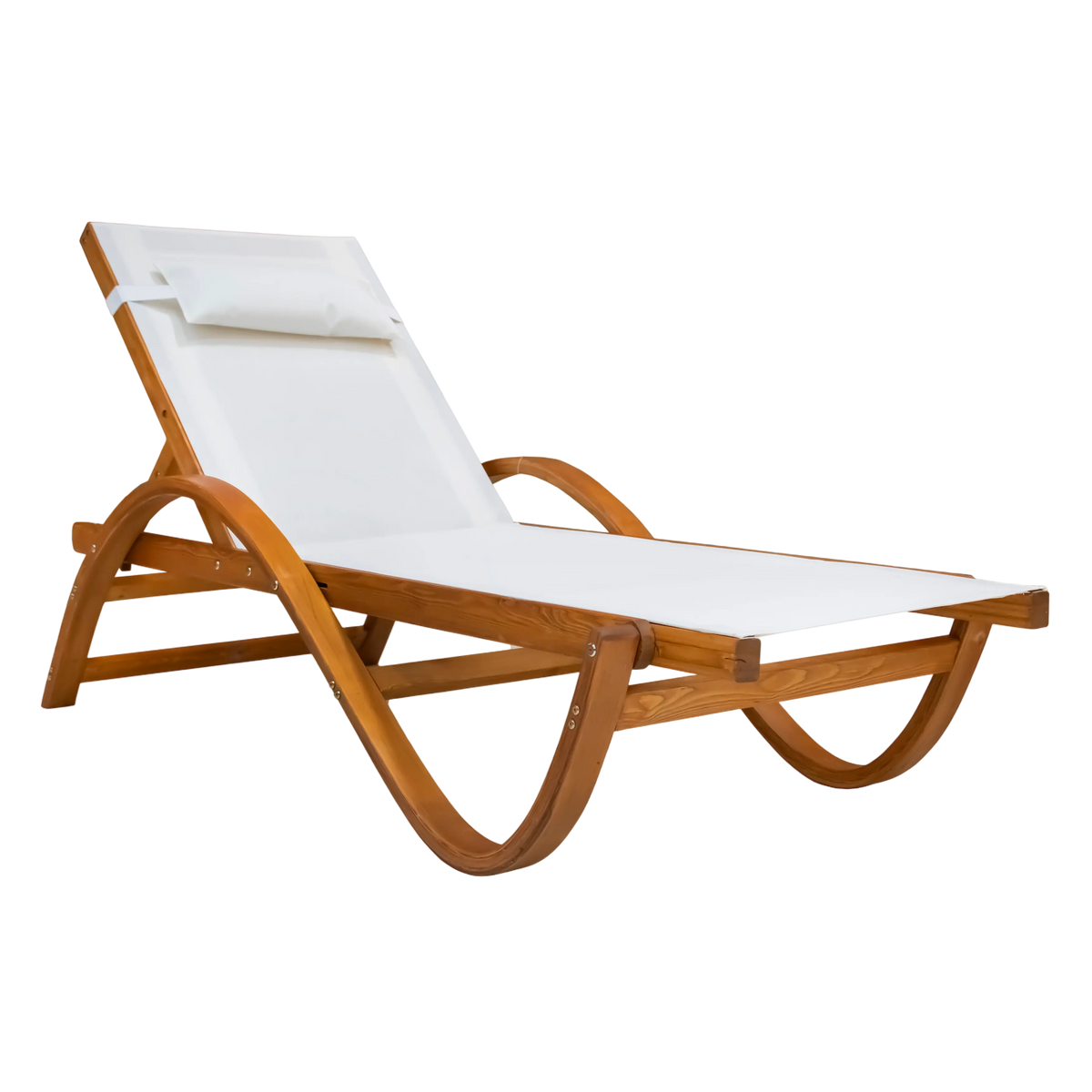 Outdoor Einzelliege – weiße Textil-Liegefläche & Holz – 198×57×90 cm – wetterfest