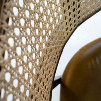 Esszimmerstuhl mit Rattanlehne und Kunstleder – Cognacbraun – B 52 cm – Retro-Design