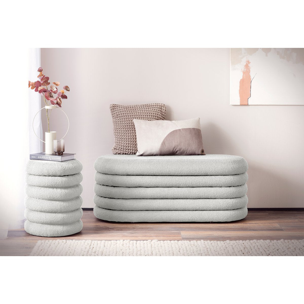 Hocker Bouclé Chic Mini mit Stauraum