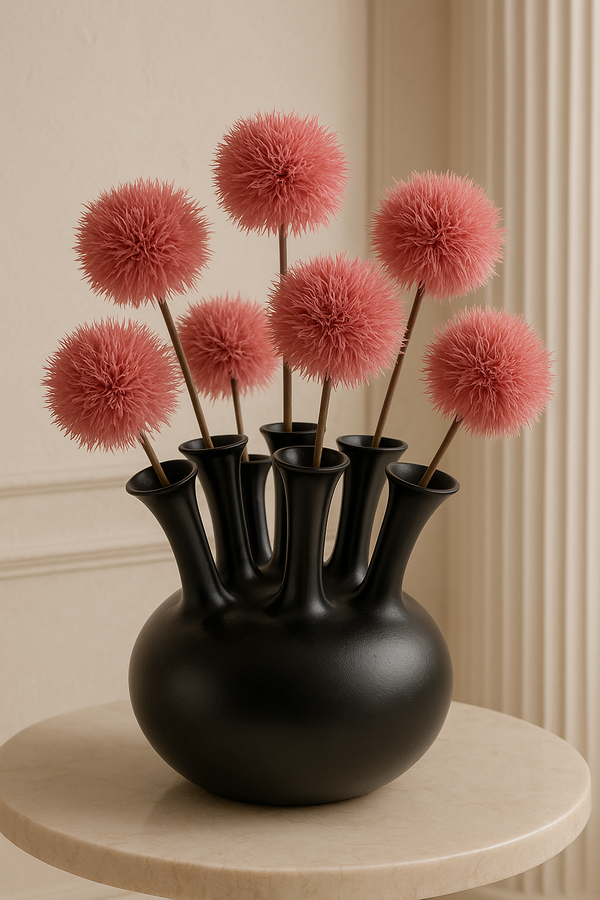 Deko-Vase aus Aluminium in Schwarz – 7 Öffnungen – 32 cm – Skulpturales Design
