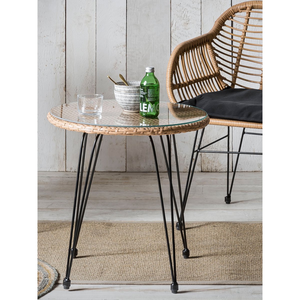5-tlg. Gartengarnitur aus Polyrattan – 2 Stühle mit Auflagen & Beistelltisch – wetterfest & UV-beständig