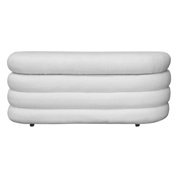 Hocker mit Stauraum – 114x45x44 cm – in Grau Samt & Weiß Bouclé – modern & praktisch