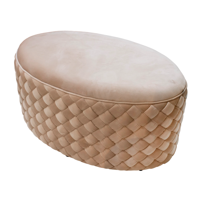 Samt-Hocker mit Flechtstruktur – warmes Champagner – Ø 90 cm – modern & elegant