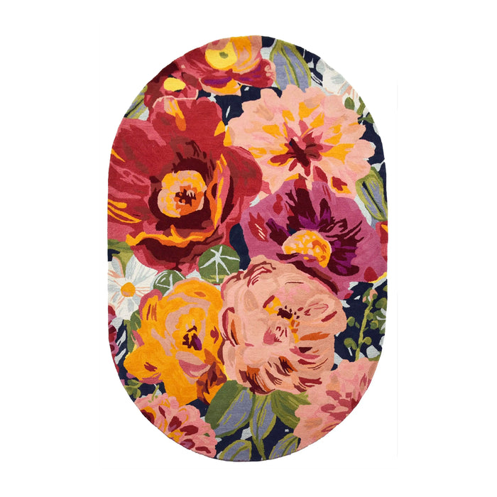 Handgetufteter Wollteppich oval – florales Design in Multicolor – 200x300 cm – stilvoll & weich