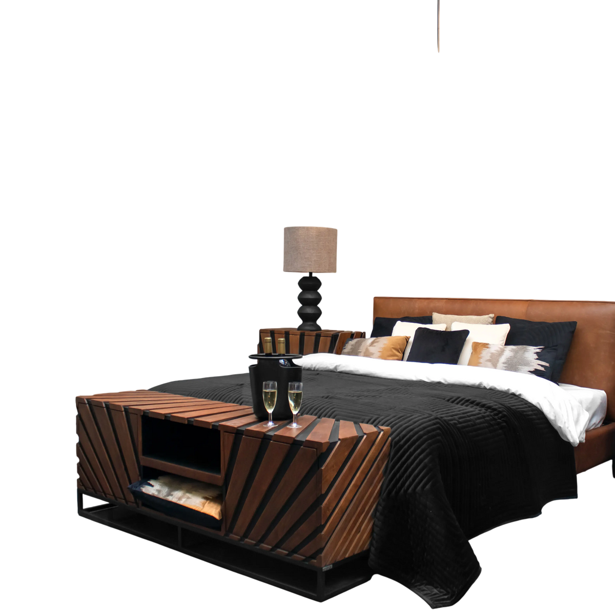 Tagesdecke aus Samt in Schwarz – gesteppte Bögen – 280×260 cm – modern & edel