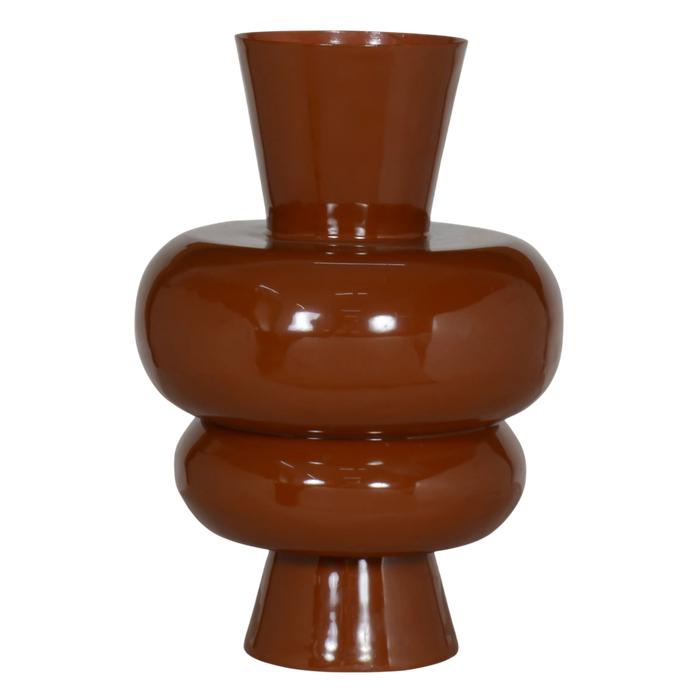 Vase aus braunem Eisen mit Emaille-Beschichtung – 24x24x41 cm – stilvoll matt