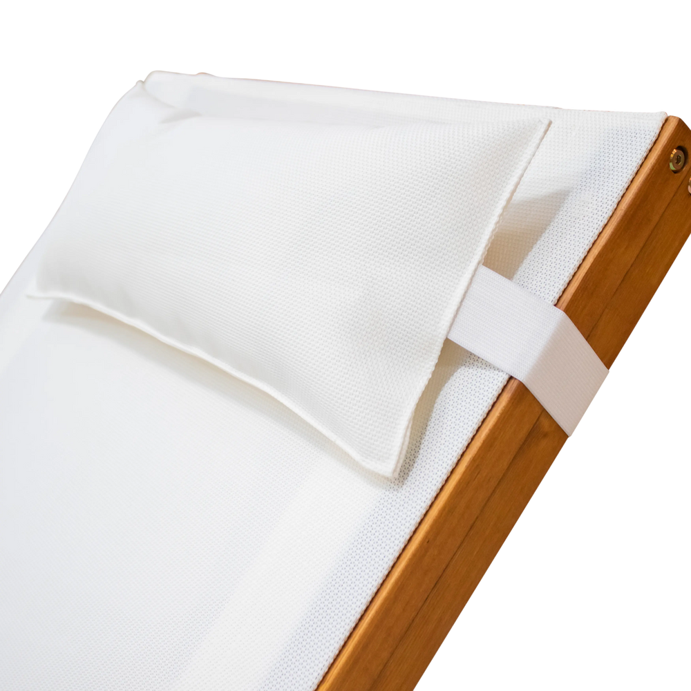 Outdoor Einzelliege – weiße Textil-Liegefläche & Holz – 198×57×90 cm – wetterfest