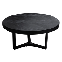 Couchtisch aus Mangoholz in Schwarz mit Fischgrätmuster – rund – modernes Design