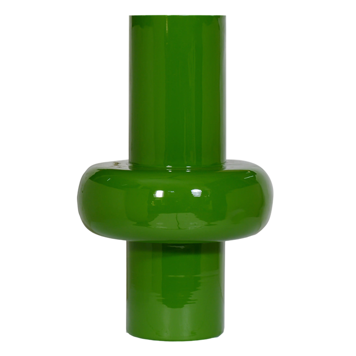 Vase aus grün emailliertem Eisen – glänzende Oberfläche – 28x28x43 cm – modern