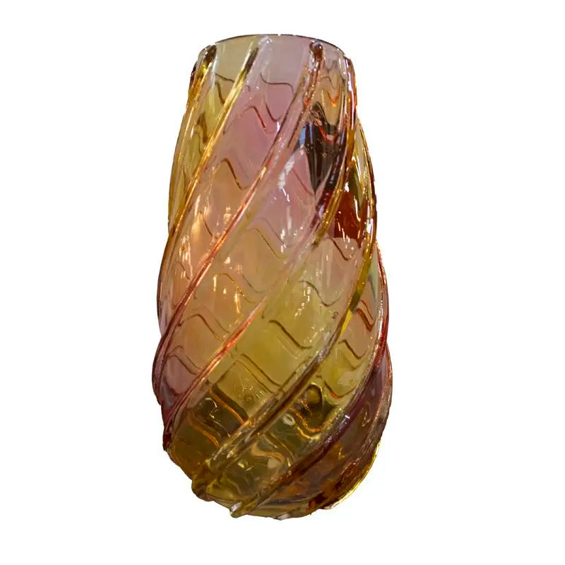 Vase aus Glas mit Farbwirbeln – Gelb, Pink & Lila – 13,5x13,5x25 cm – kunstvoll modern