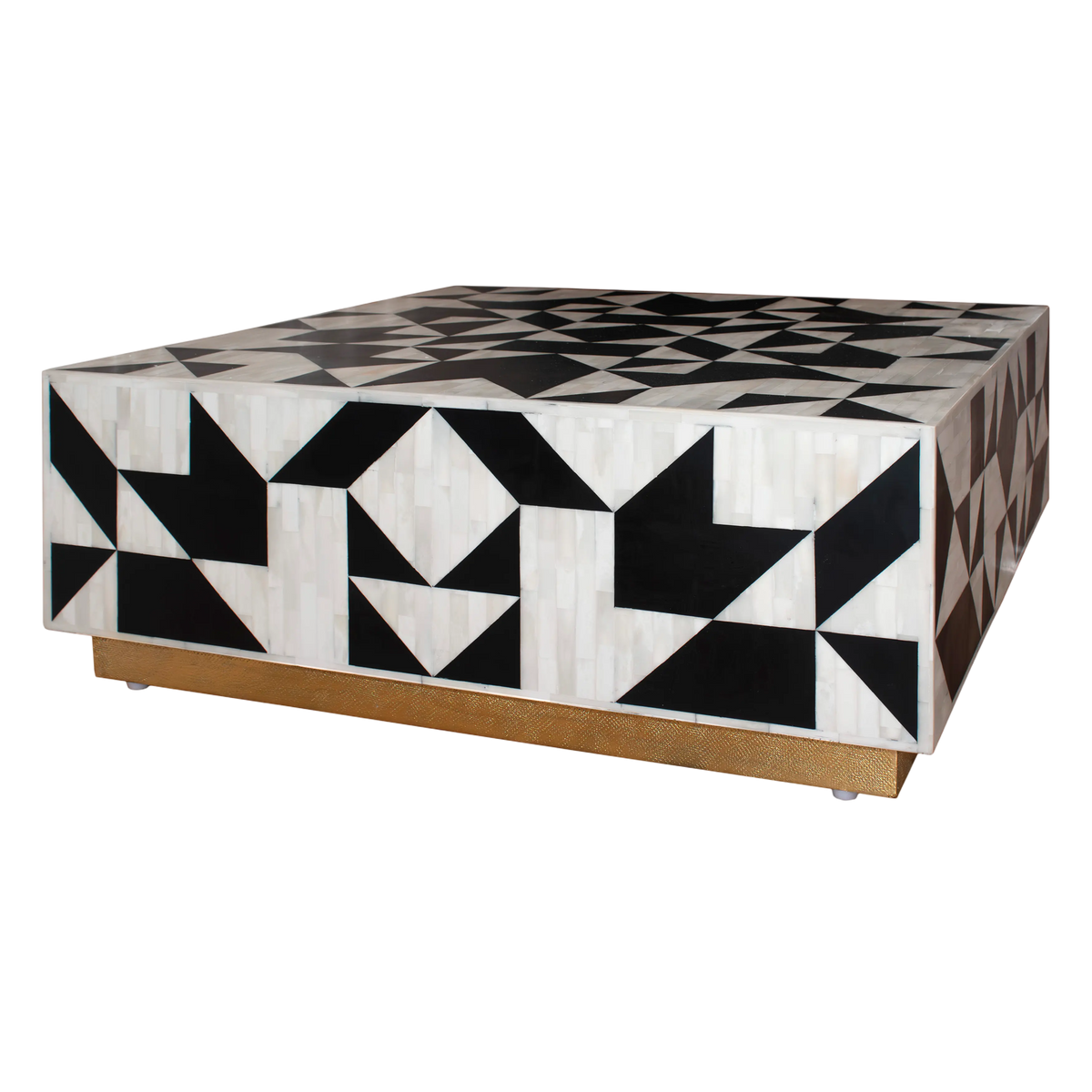 Couchtisch mit Bone Inlay in Schwarz-Weiß – grafisches Mosaik – 80×80×30 cm – modernes Design