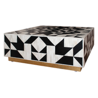Couchtisch mit Bone Inlay in Schwarz-Weiß – grafisches Mosaik – 80×80×30 cm – modernes Design