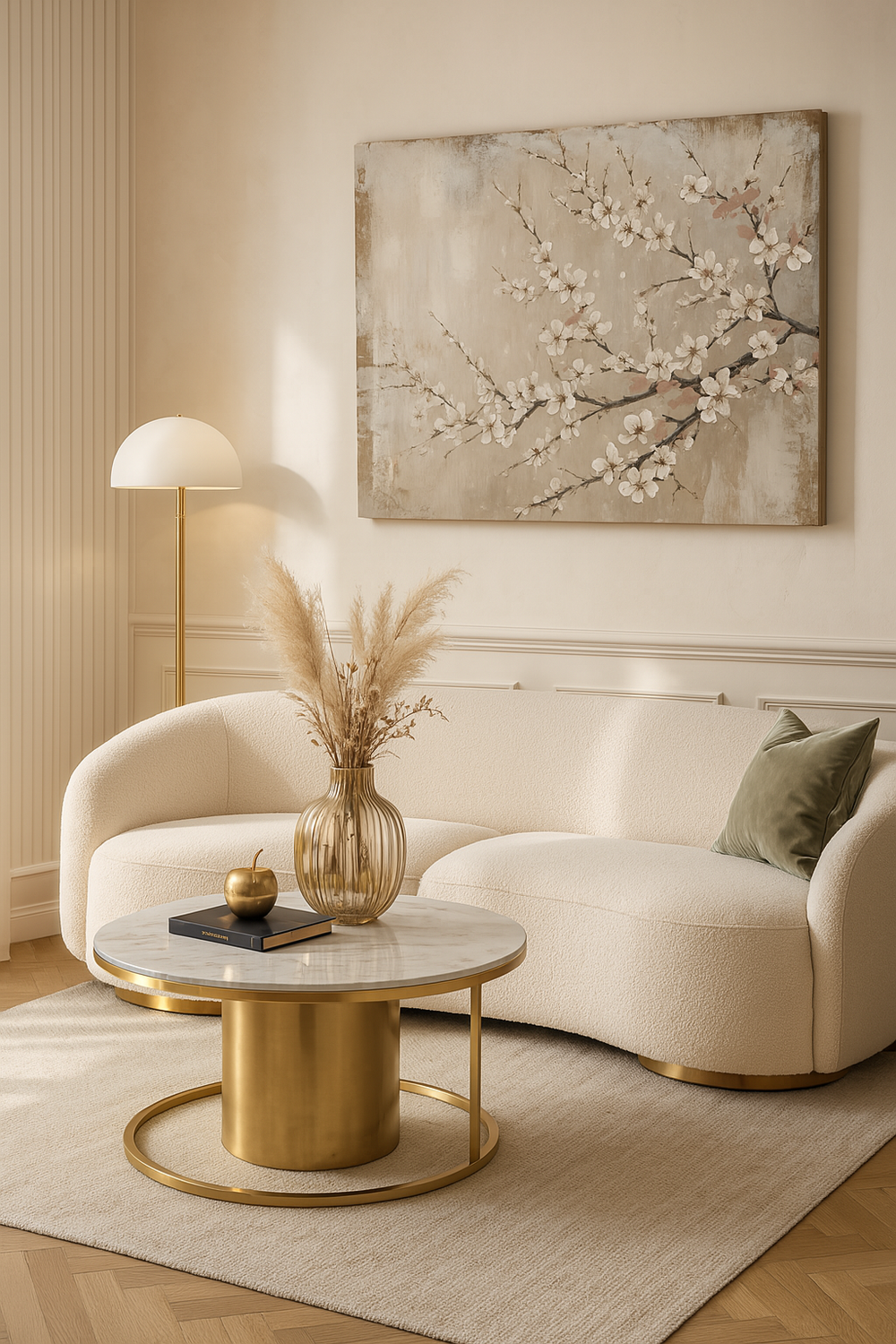 Handpainting Blossom Natural mit Rahmen – 90x120 cm