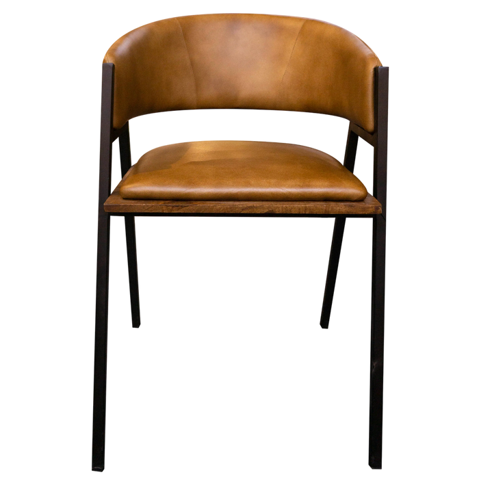 Esszimmerstuhl aus Leder – Cognacbraun – B 52 cm – Minimalistisch & elegant im Industrial-Stil