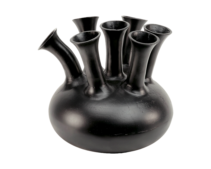 Deko-Vase aus Aluminium in Schwarz – 7 Öffnungen – 32 cm – Skulpturales Design