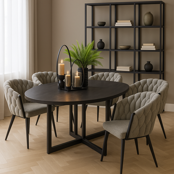 Esszimmerstühle 2er-Set Stoff Toffee – geflochten – 56x62x68 cm – schwarze Beine
