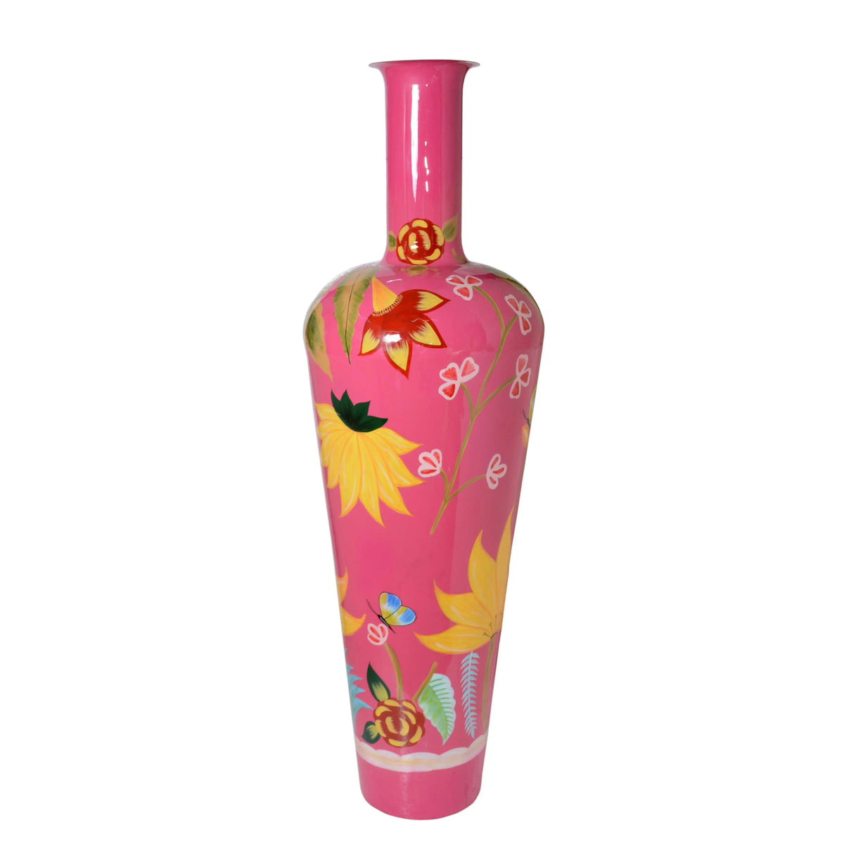 XXL Design-Vase Pink mit floralem Muster – Exklusive Metallvase von Diga Colmore (168 cm)