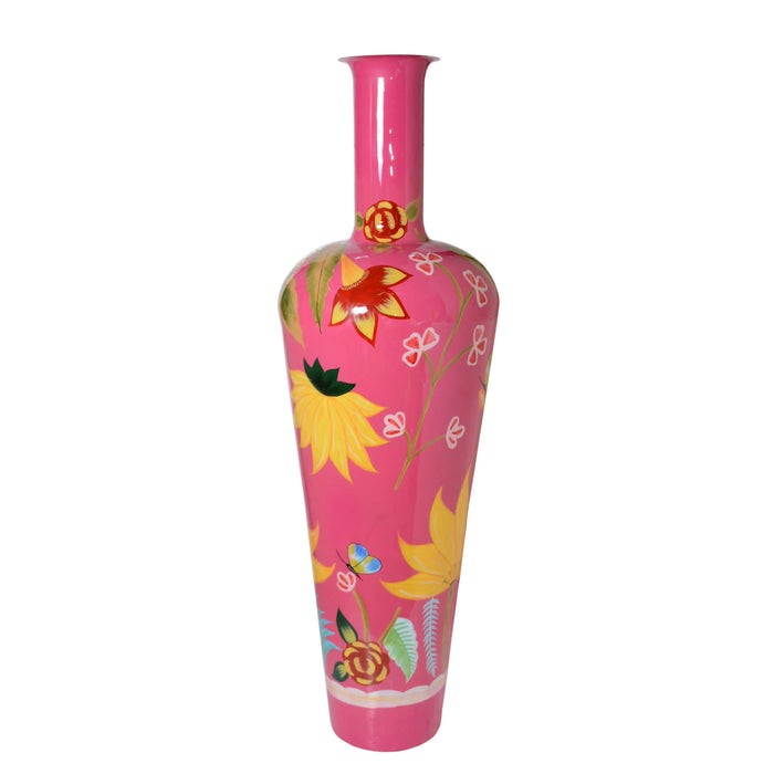 XXL Design-Vase Pink mit floralem Muster – Exklusive Metallvase von Diga Colmore (168 cm)