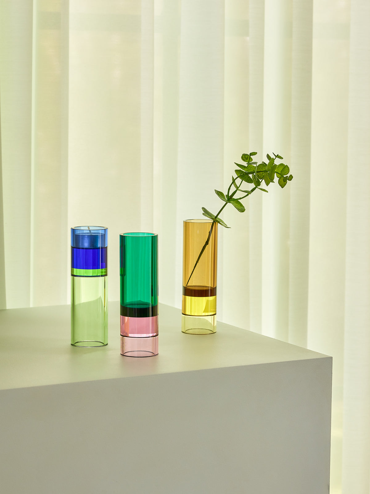 Vase & Teelichthalter Kristallglas — Grün-Rosa