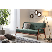 Schlafsofa in Grün mit Samtbezug, Massivholzgestell aus Eukalyptus und 3-in-1-Funktion – Sitz-, Chill- & Liegeposition, 190 cm breit.